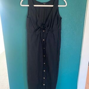 Quince Black Midi Dress with Front Buttons